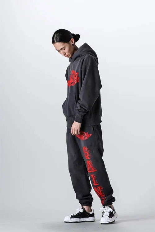 SAINT Mxxxxxx ANGEL SWEAT PANTS/BLK Angel Reborn Crack Print Distressed Sweatpants, Washed Black S-XL Assute Dyeing, Full Spray Fade, Heavy Fermentation Washing, Made with NEW VINTAGE Texture, Four Needles and Six Threads from the Factory, Boneless Patchwork, More Comfortable to Wear, Genuine Level Crack Print/Accessories Restored